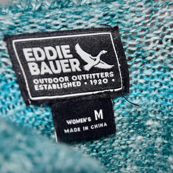 Eddie Bauer Vintage Teal & Gray Striped Turtleneck Sweater | Mohair Wool Blend - Picture 6 of 6